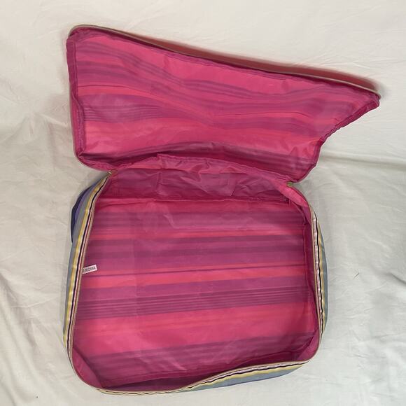 Vintage Isaac Mizrahi Travel Packing Cube Pink Multi Color Stripes Handle Zipper - Picture 9 of 9